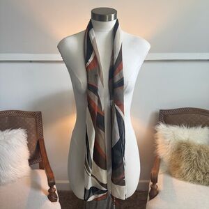 Vintage Abstract Striped Scarf in Black, Brown, and Cream